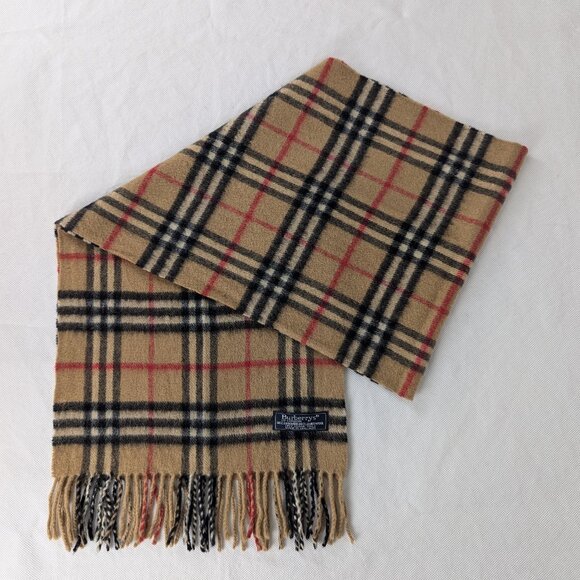 Authentic Burberry's Unisex Check Scarf Beige 60% Cashmere & 40% Lambswool - Picture 1 of 7
